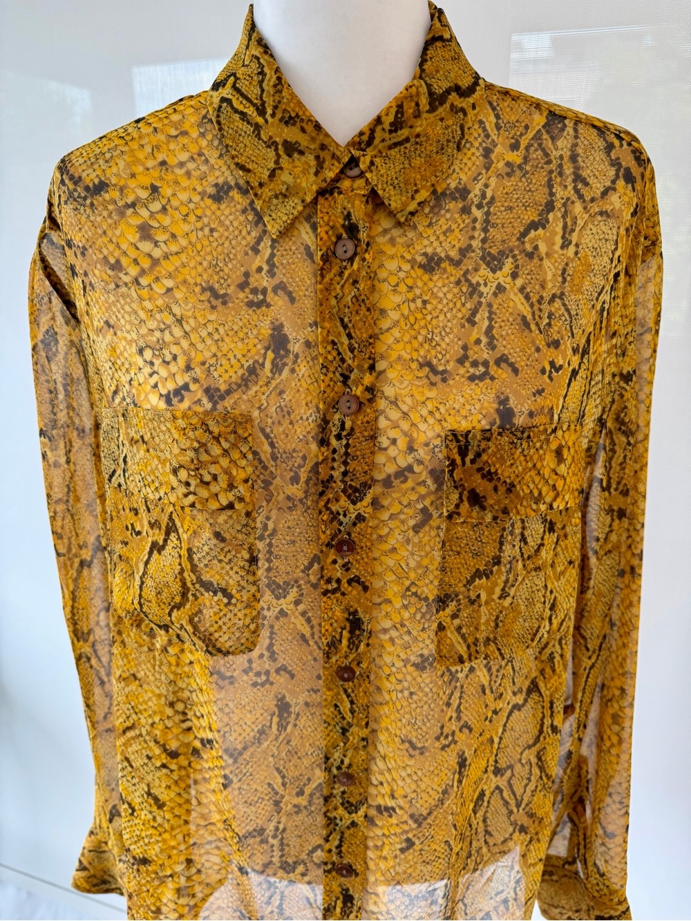 Equipment Golden Yellow Snake Print Silk Blouse with Pockets - Picture 2 of 10